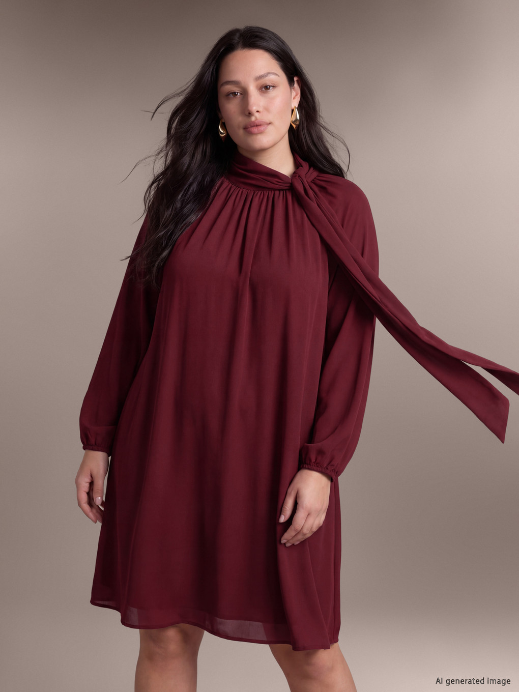 Plus Size Tie Neck Dress-1