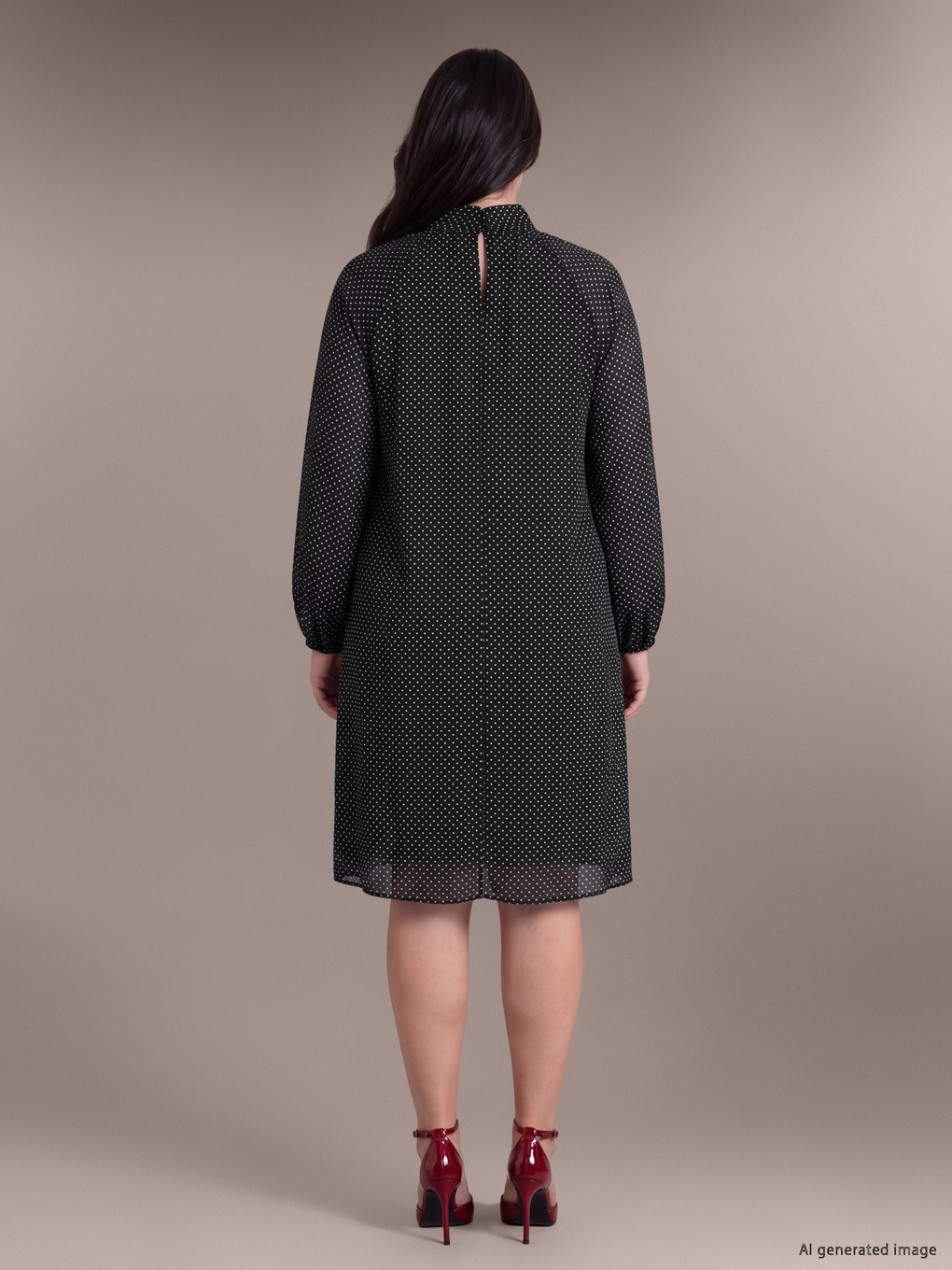 Plus Size Tie Neck Polka Dot Dress-3