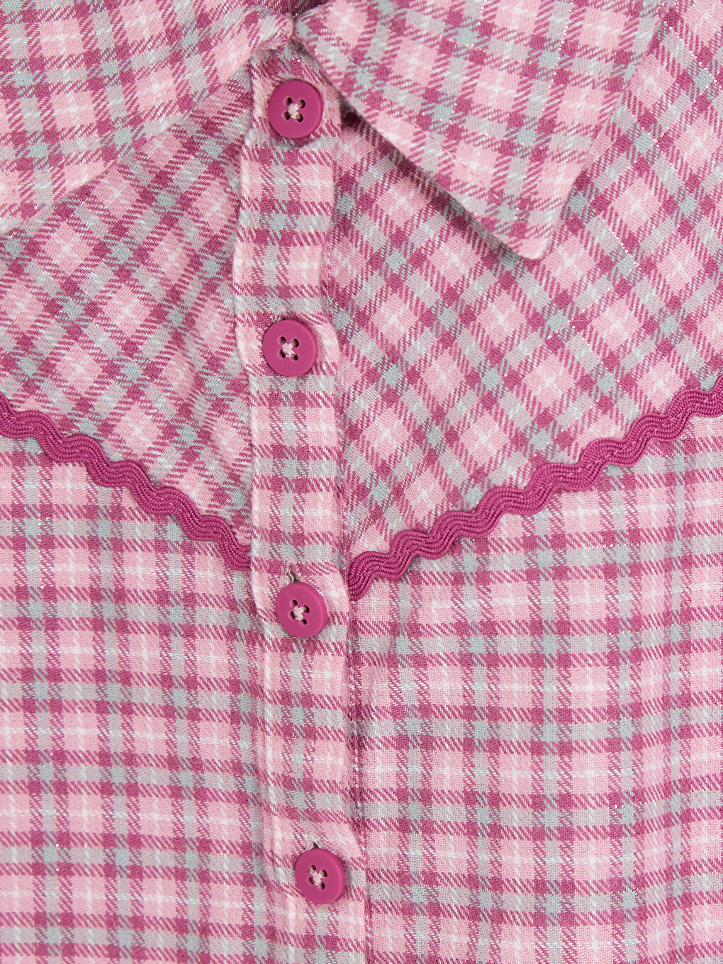 Pembe Ekose Gabardin Kız Çocuk Gömlek-1