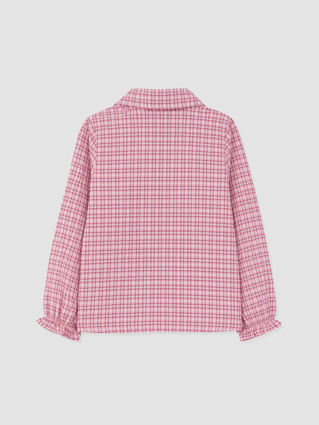 Pembe Ekose Gabardin Kız Çocuk Gömlek-2