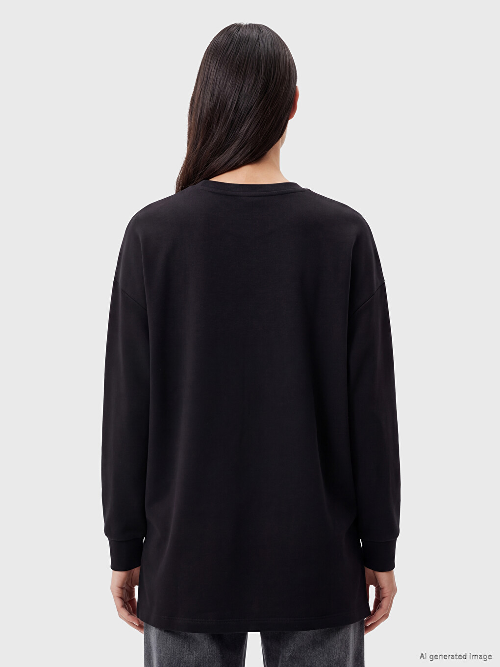 Siyah Soft Touch Oversize Kadın Sweatshirt Tunik-3