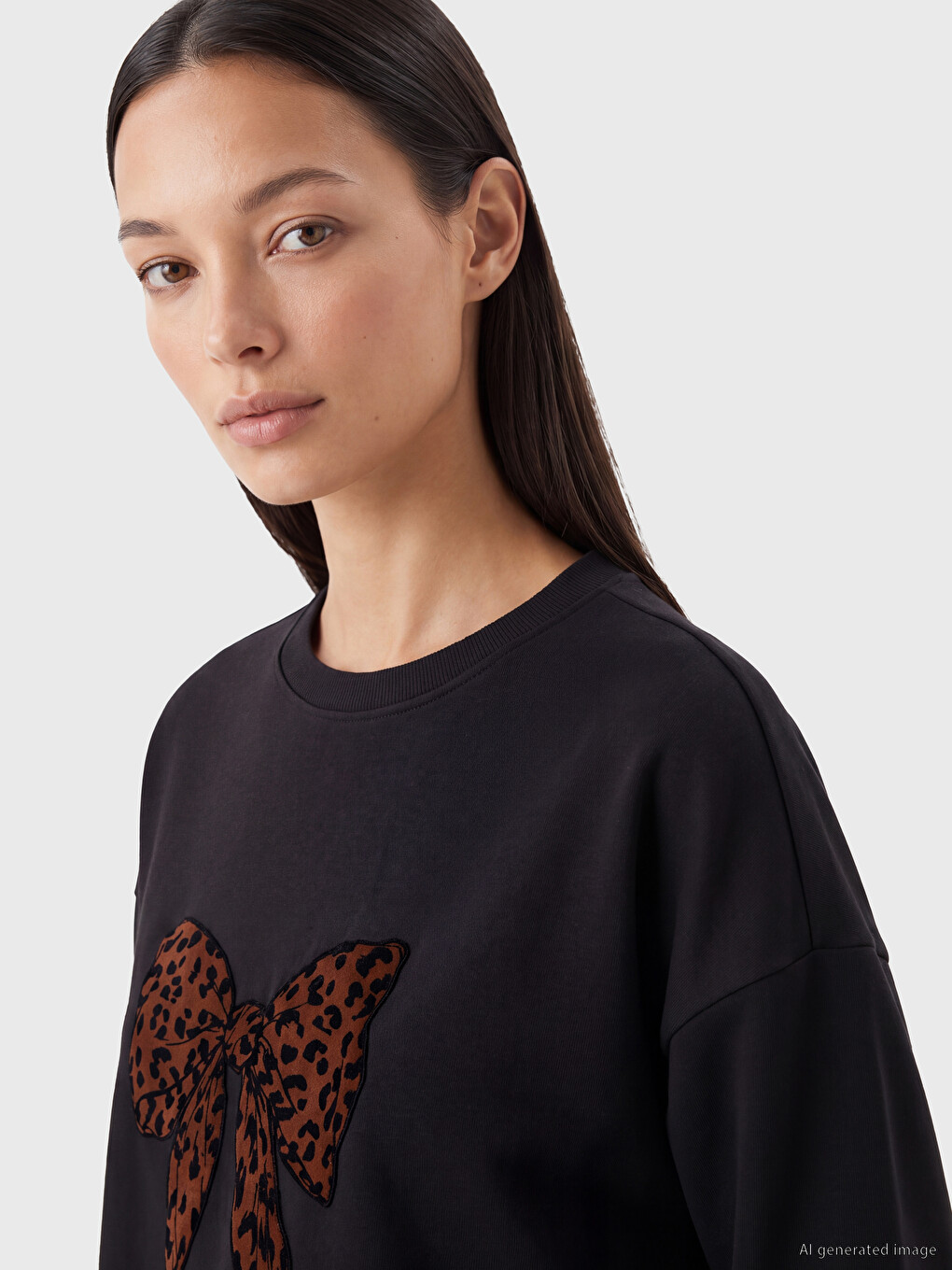 Siyah Soft Touch Oversize Kadın Sweatshirt Tunik-2