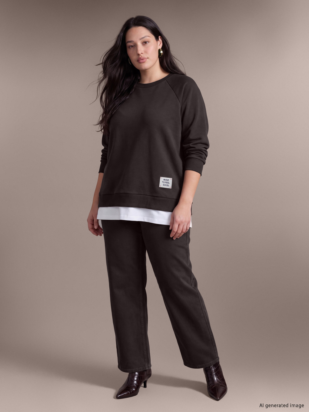 Kahverengi Büyük Beden Kadın Sweatshirt-1
