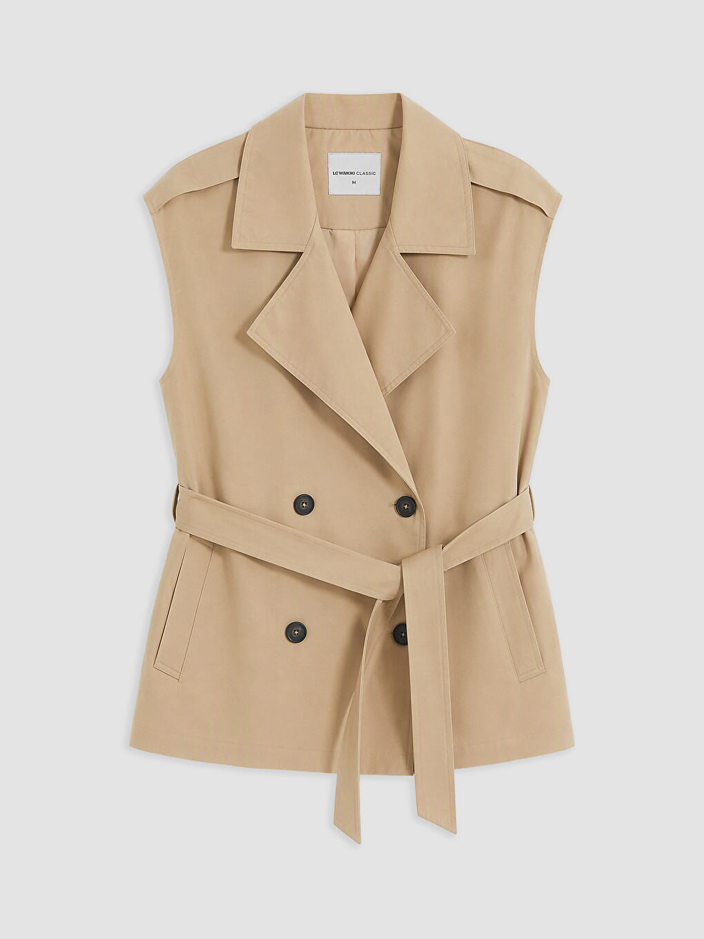 Double Breasted Collar Belted Women's Gilet-4