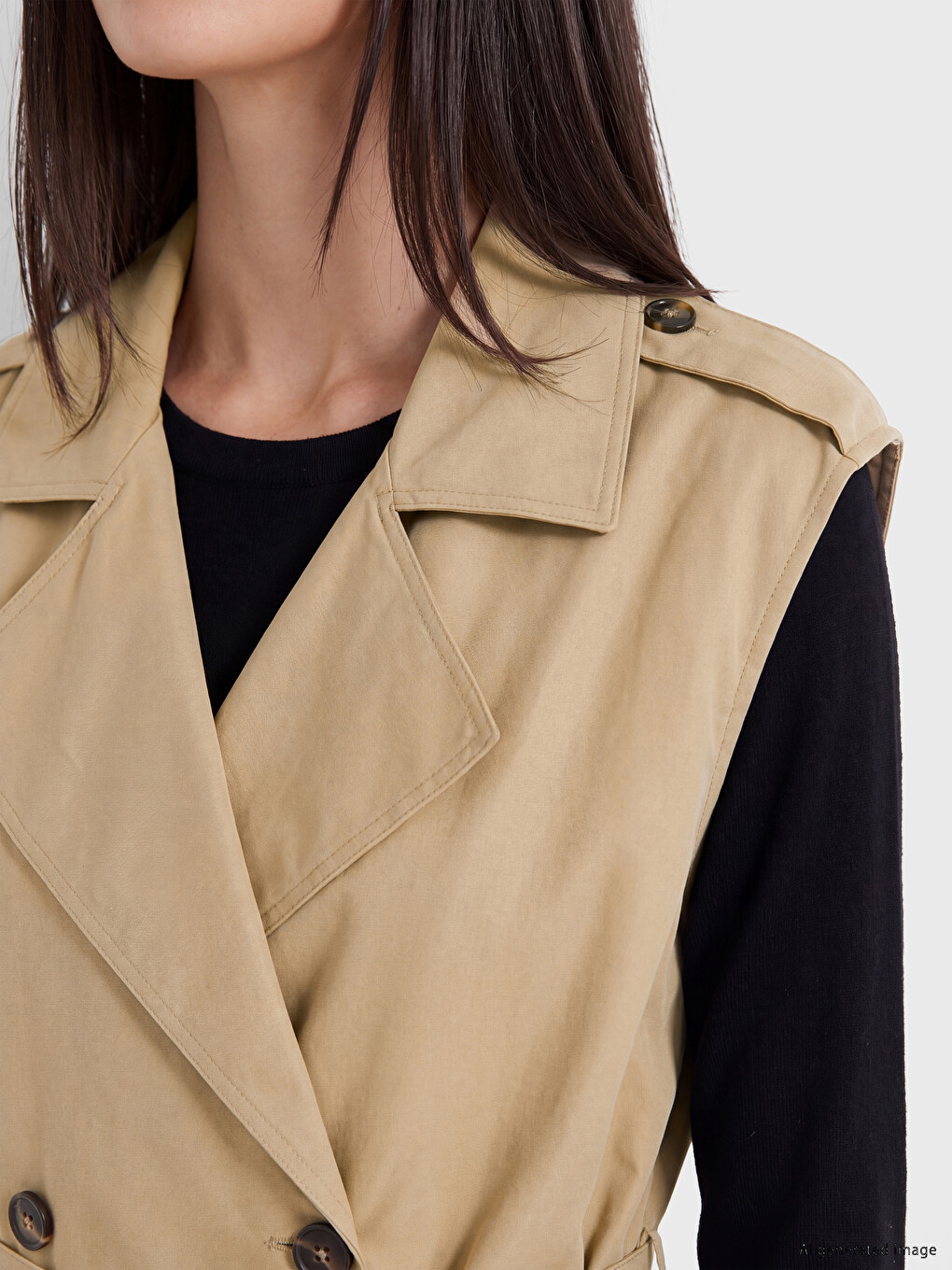 Double Breasted Collar Belted Women's Gilet-2