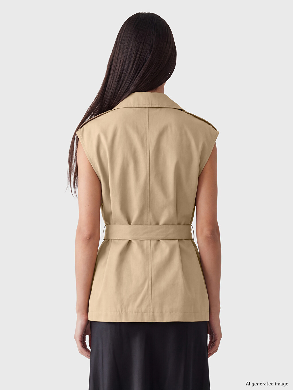 Double Breasted Collar Belted Women's Gilet-3