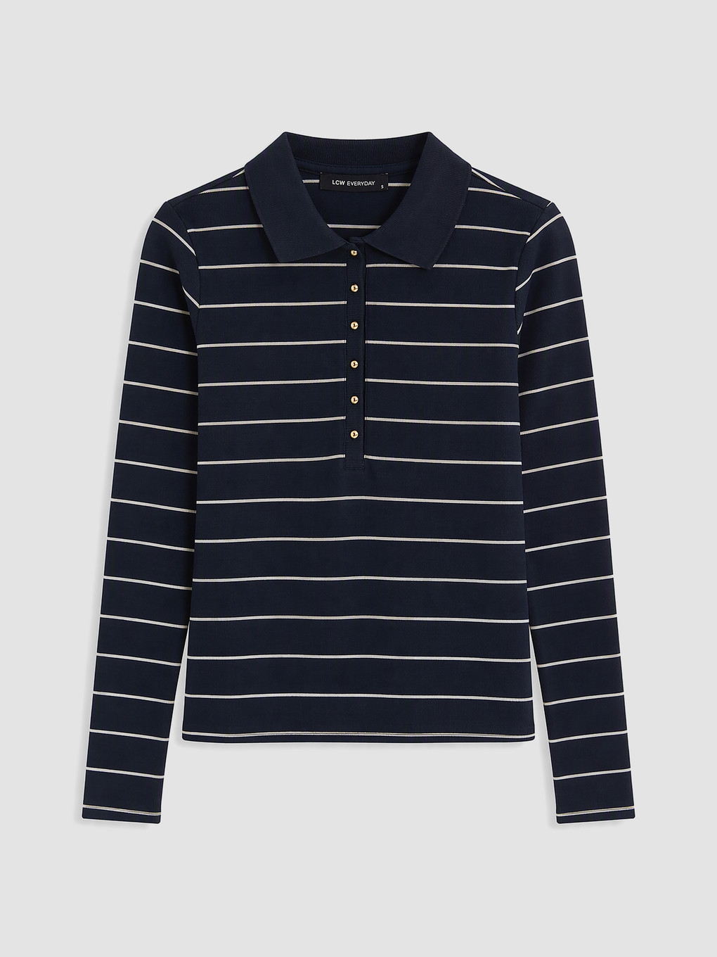Lacivert Polo Yaka Çizgili Kadın Body
