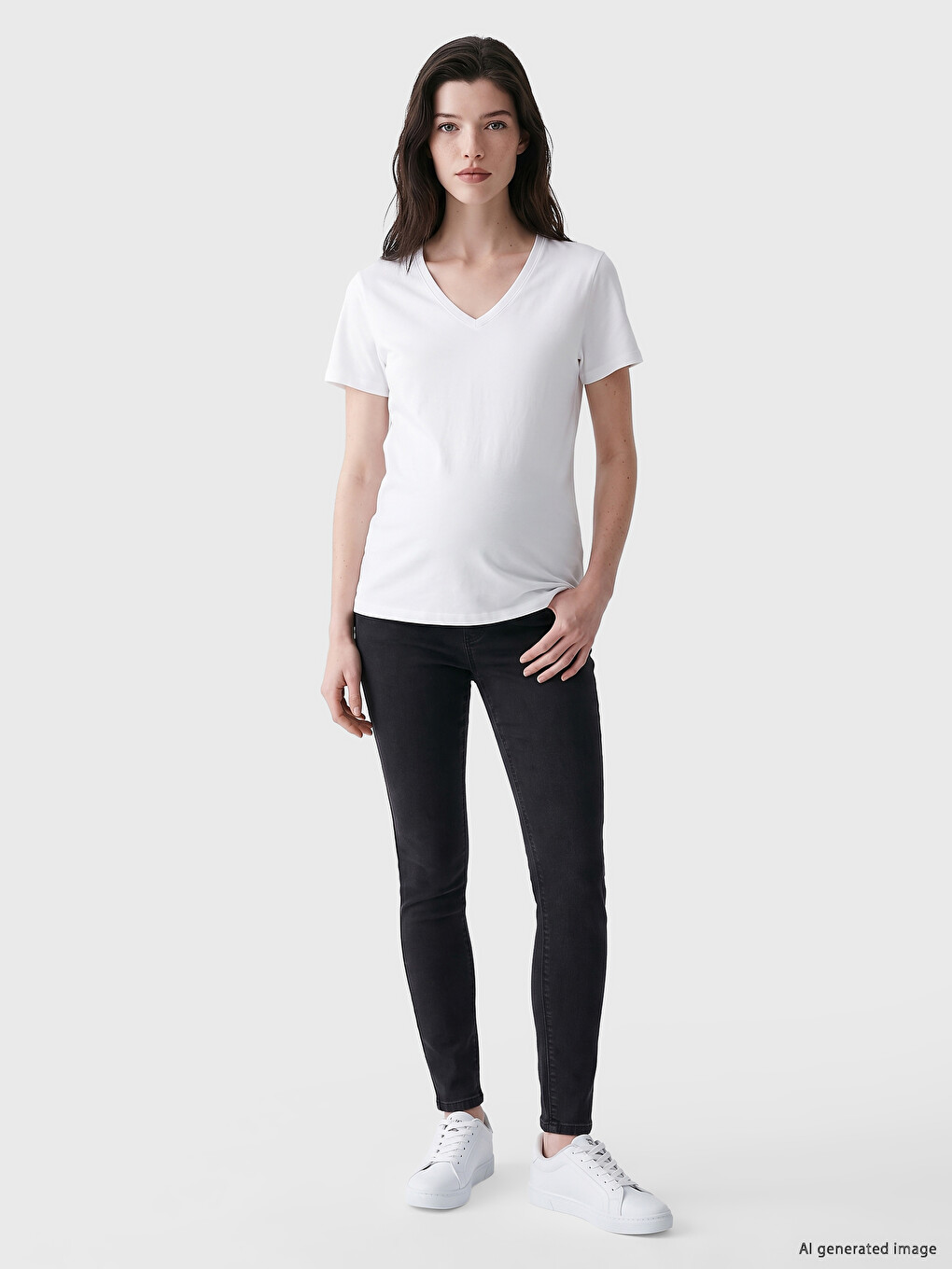 Siyah Karın Panelli Süper Skinny Hamile Jean