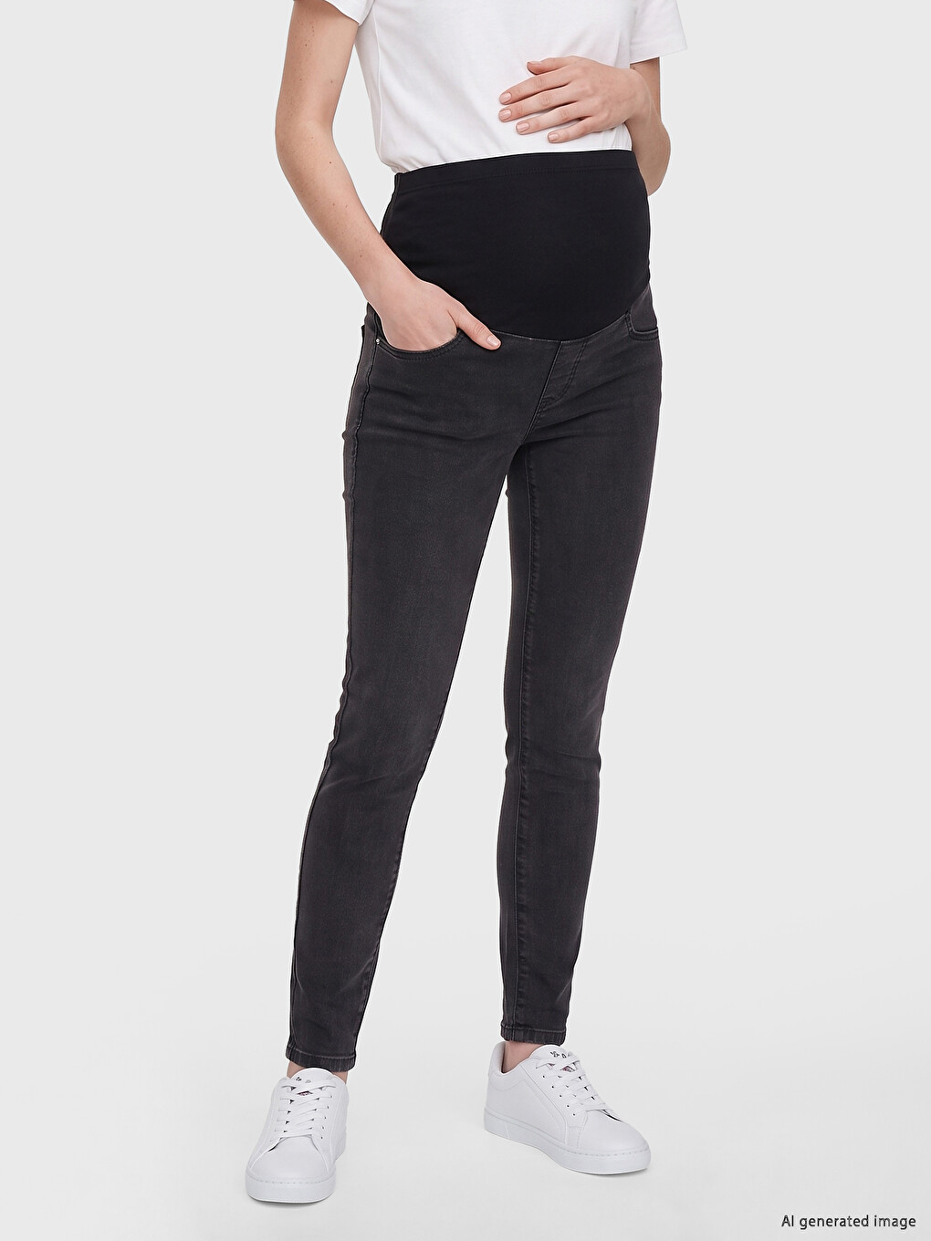 Siyah Karın Panelli Süper Skinny Hamile Jean-1