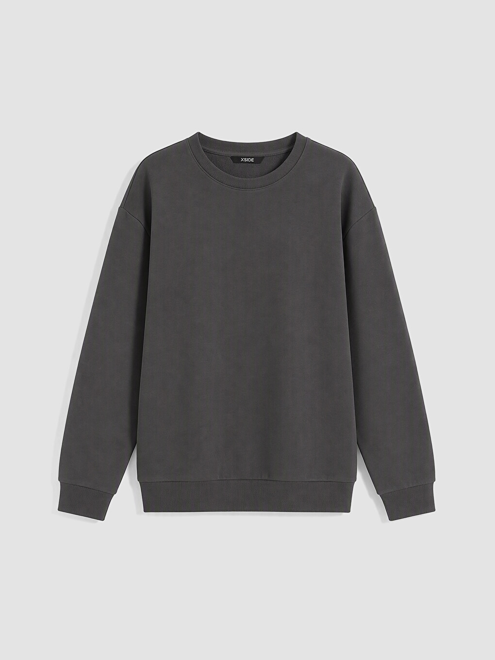 Antrasit Bisiklet Yaka Erkek Kalın Sweatshirt