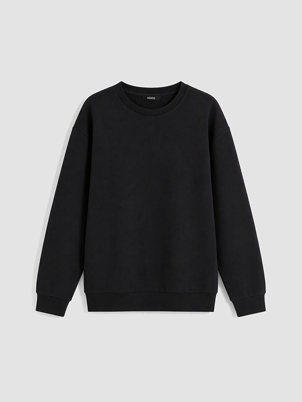 Siyah Bisiklet Yaka Erkek Kalın Sweatshirt