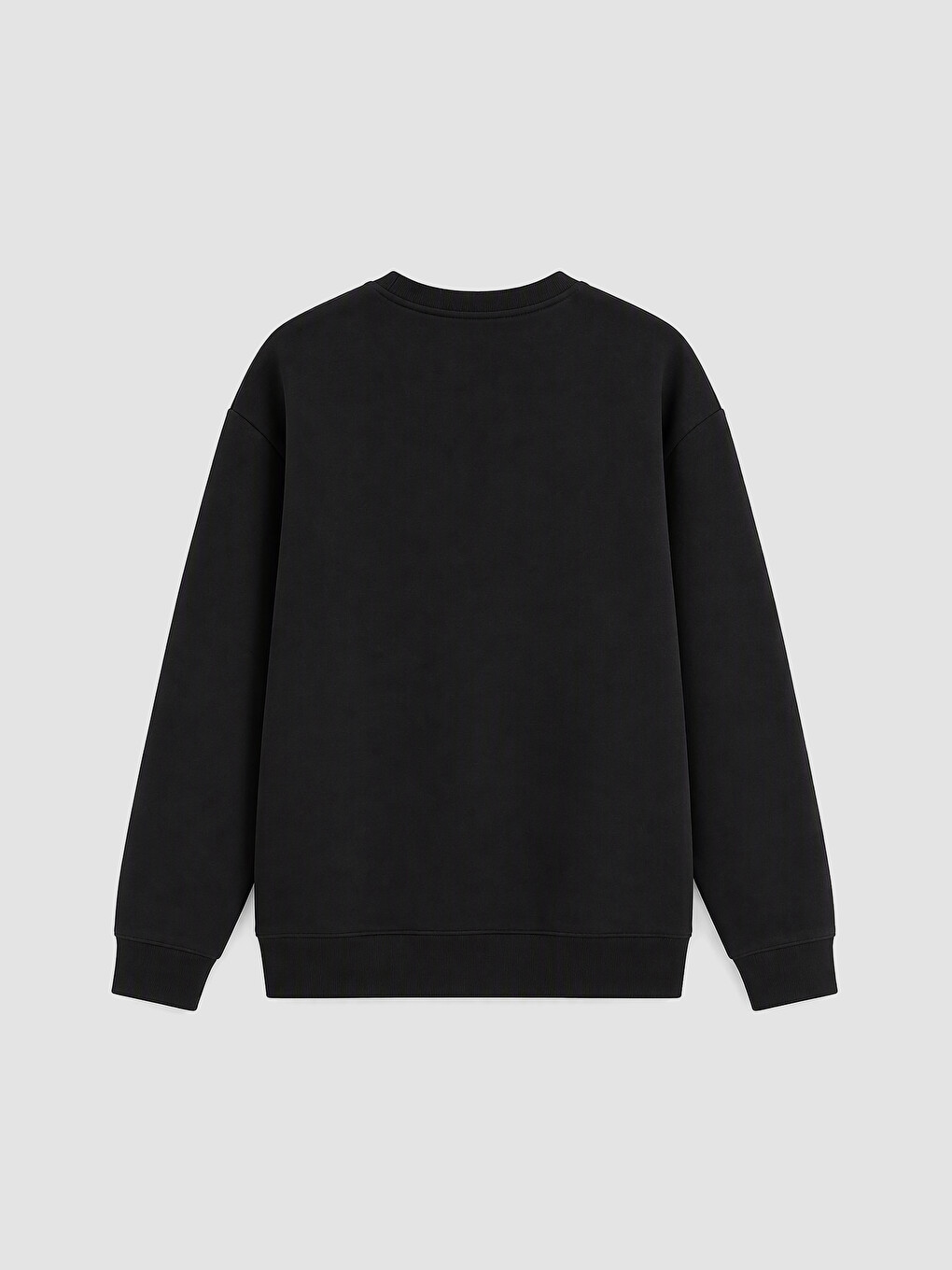 Siyah Bisiklet Yaka Erkek Kalın Sweatshirt-3