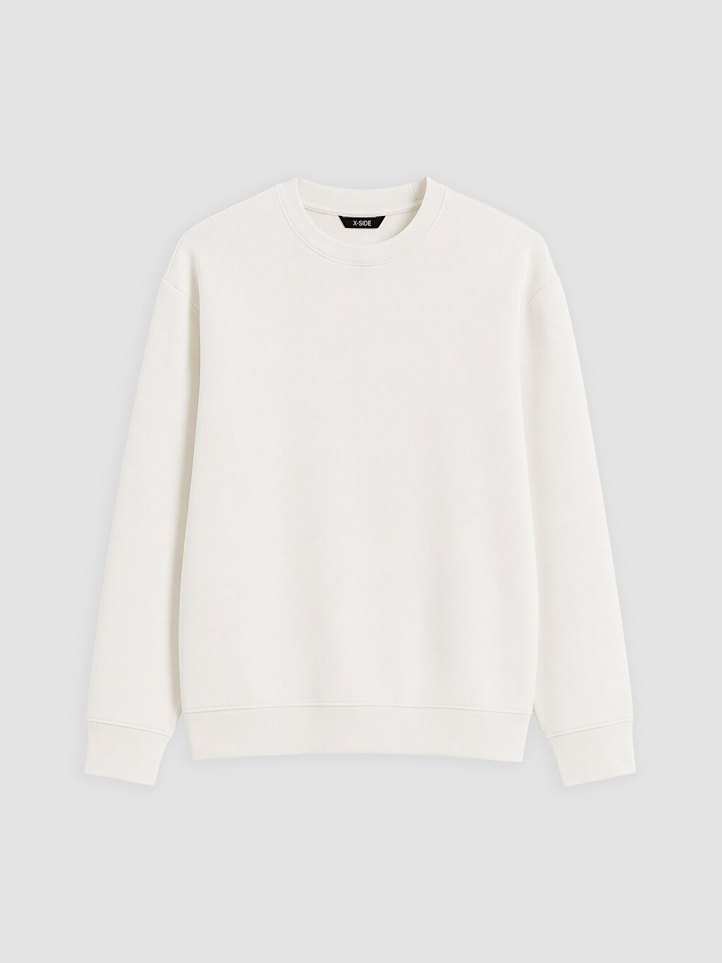 Beyaz Bisiklet Yaka Erkek Kalın Sweatshirt