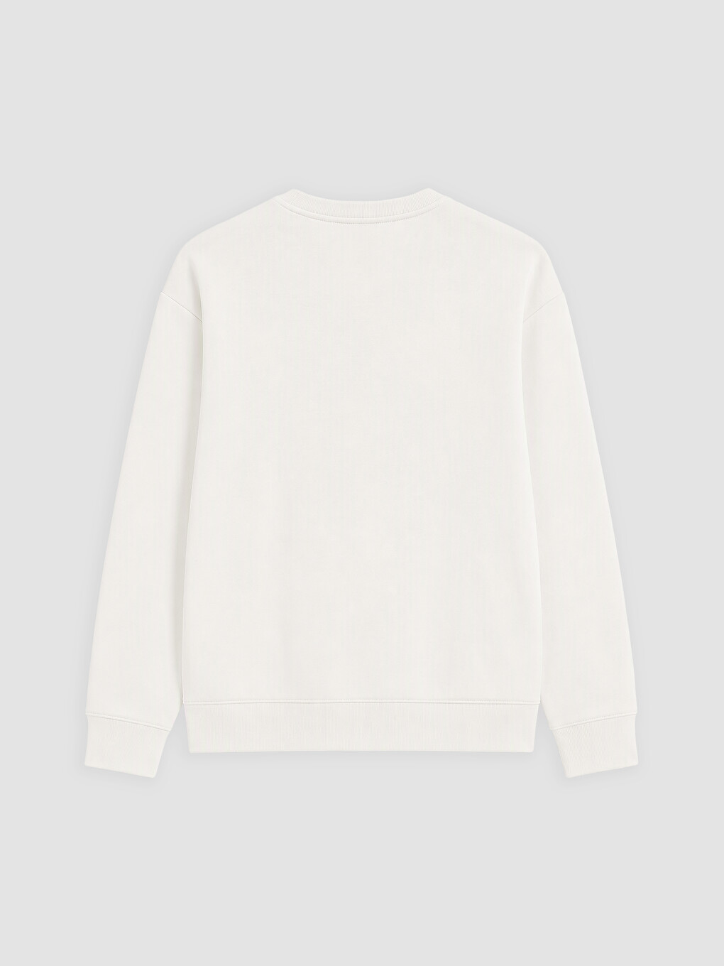 Beyaz Bisiklet Yaka Erkek Kalın Sweatshirt-1