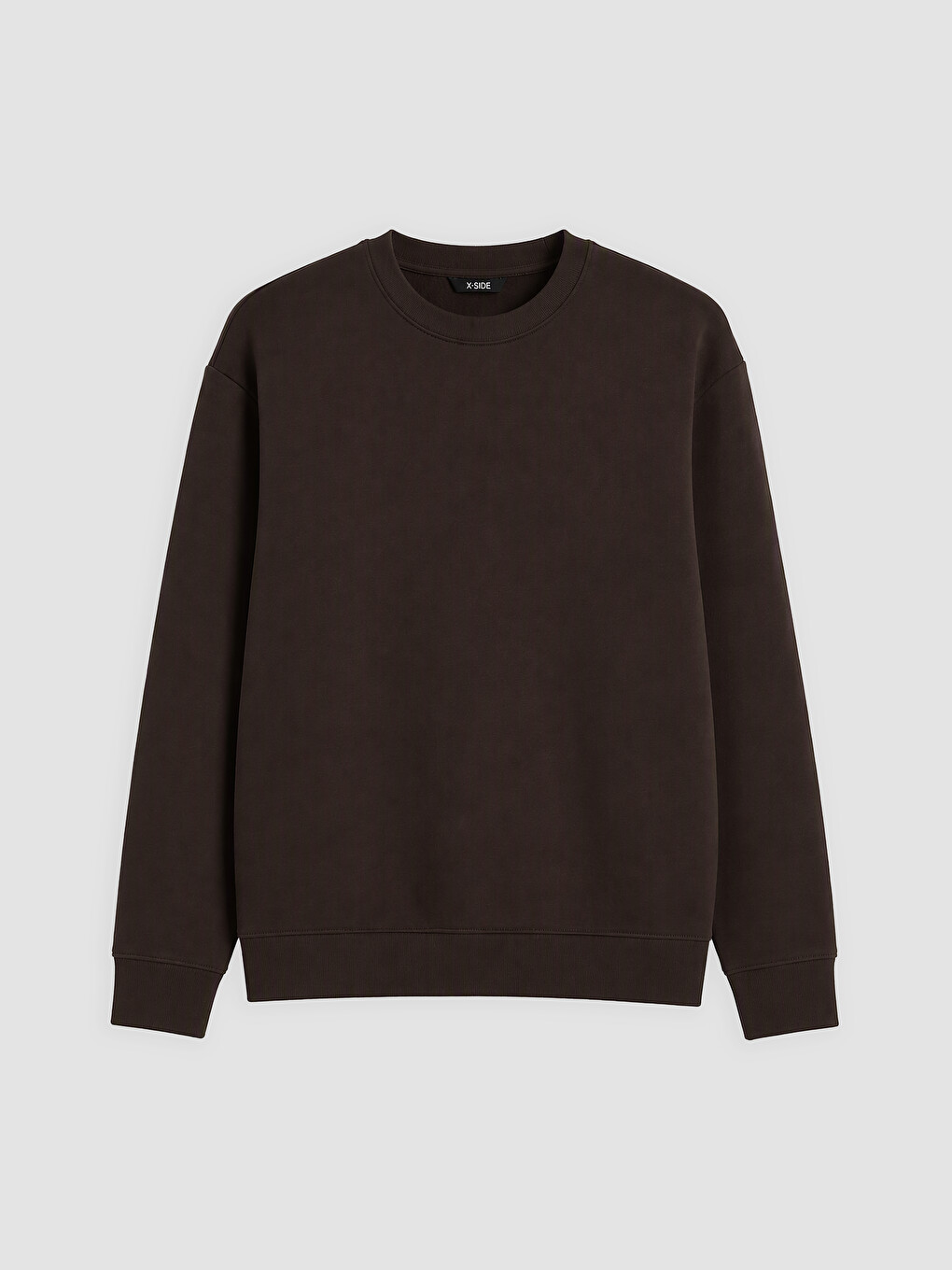 Kahverengi Bisiklet Yaka Erkek Kalın Sweatshirt