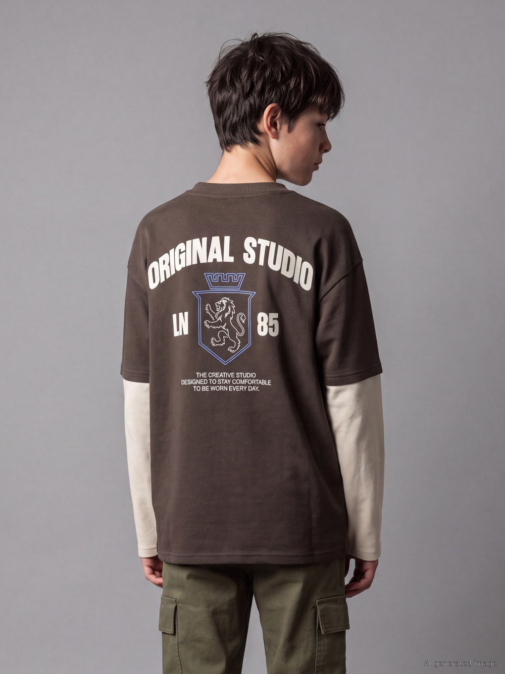 Teenage Boy Khaki T-shirt-3