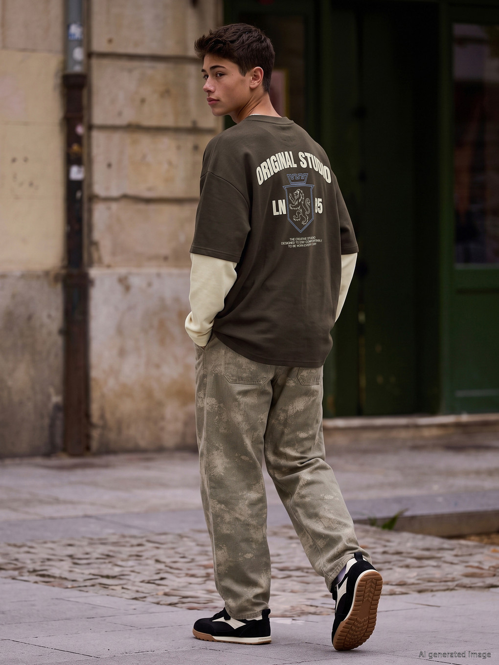 Teenage Boy Khaki T-shirt-1