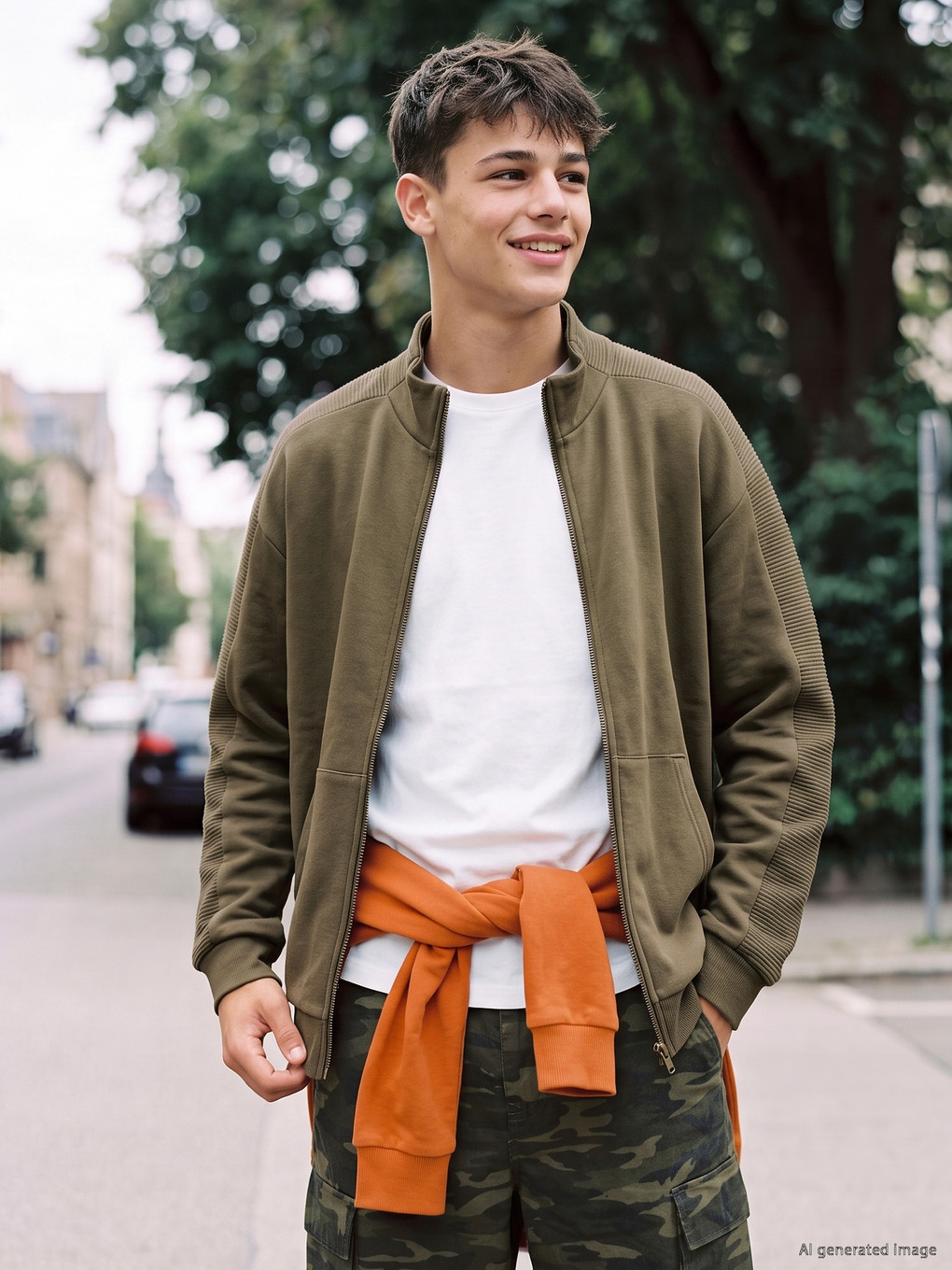 Teenage Boy Khaki Zip-up Sweatshirt