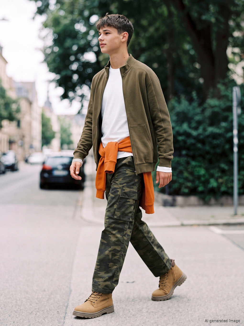 Teenage Boy Khaki Zip-up Sweatshirt-1