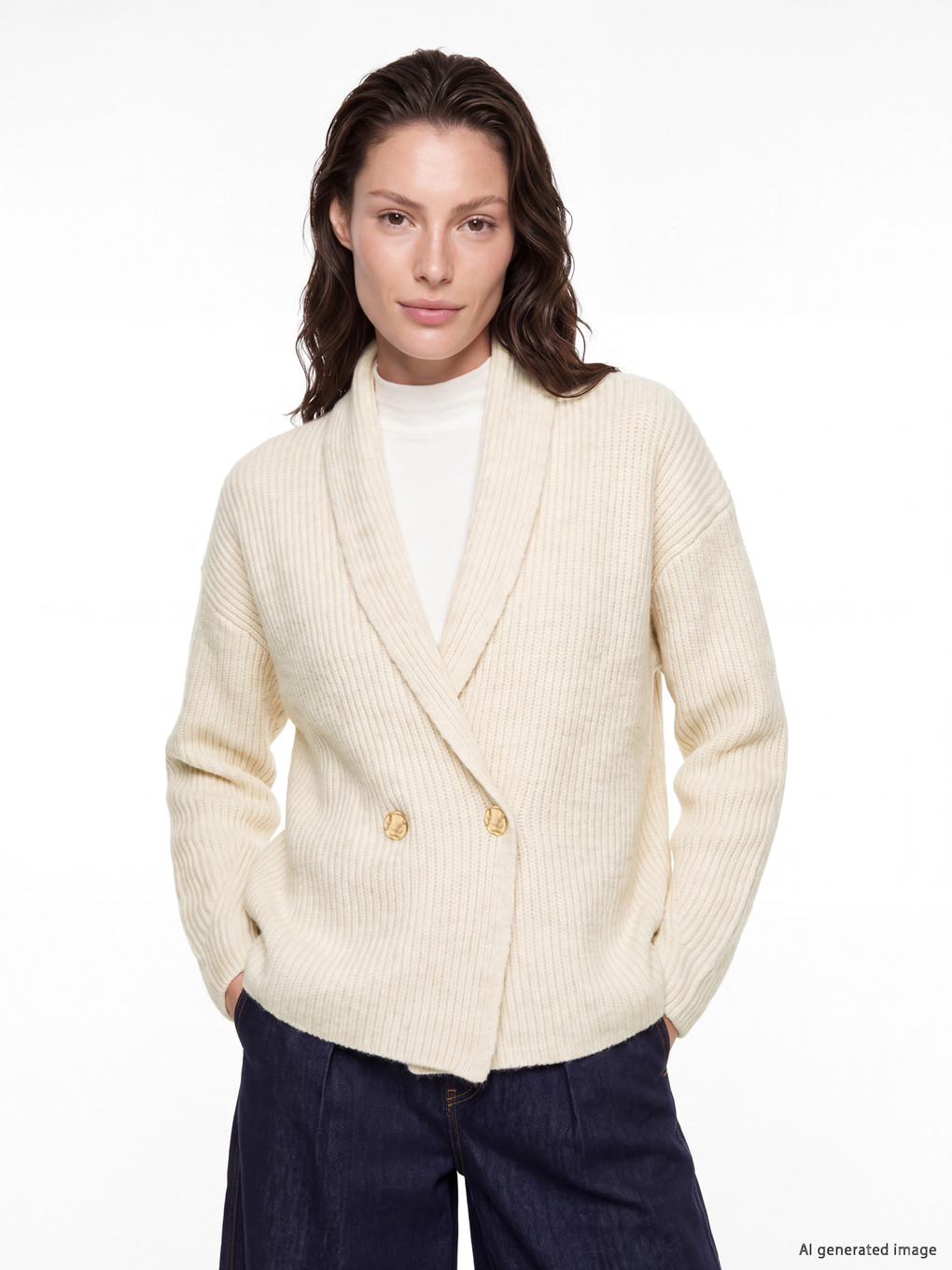 Double Breasted Collar Oversize Women's Knitwear Cardigan