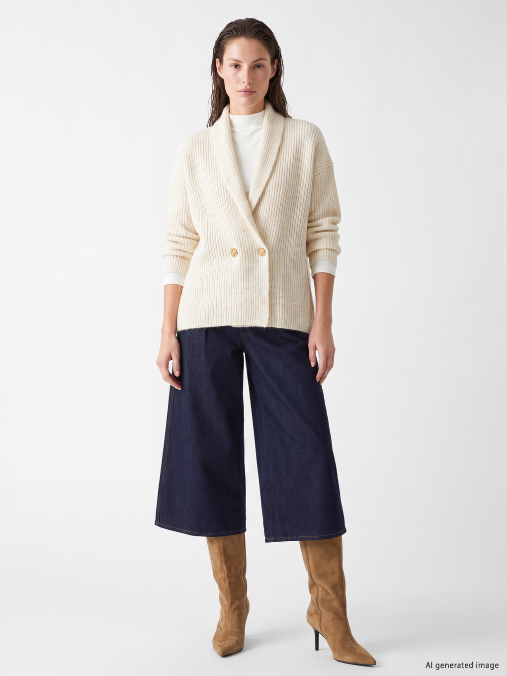 Double Breasted Collar Oversize Women's Knitwear Cardigan-1