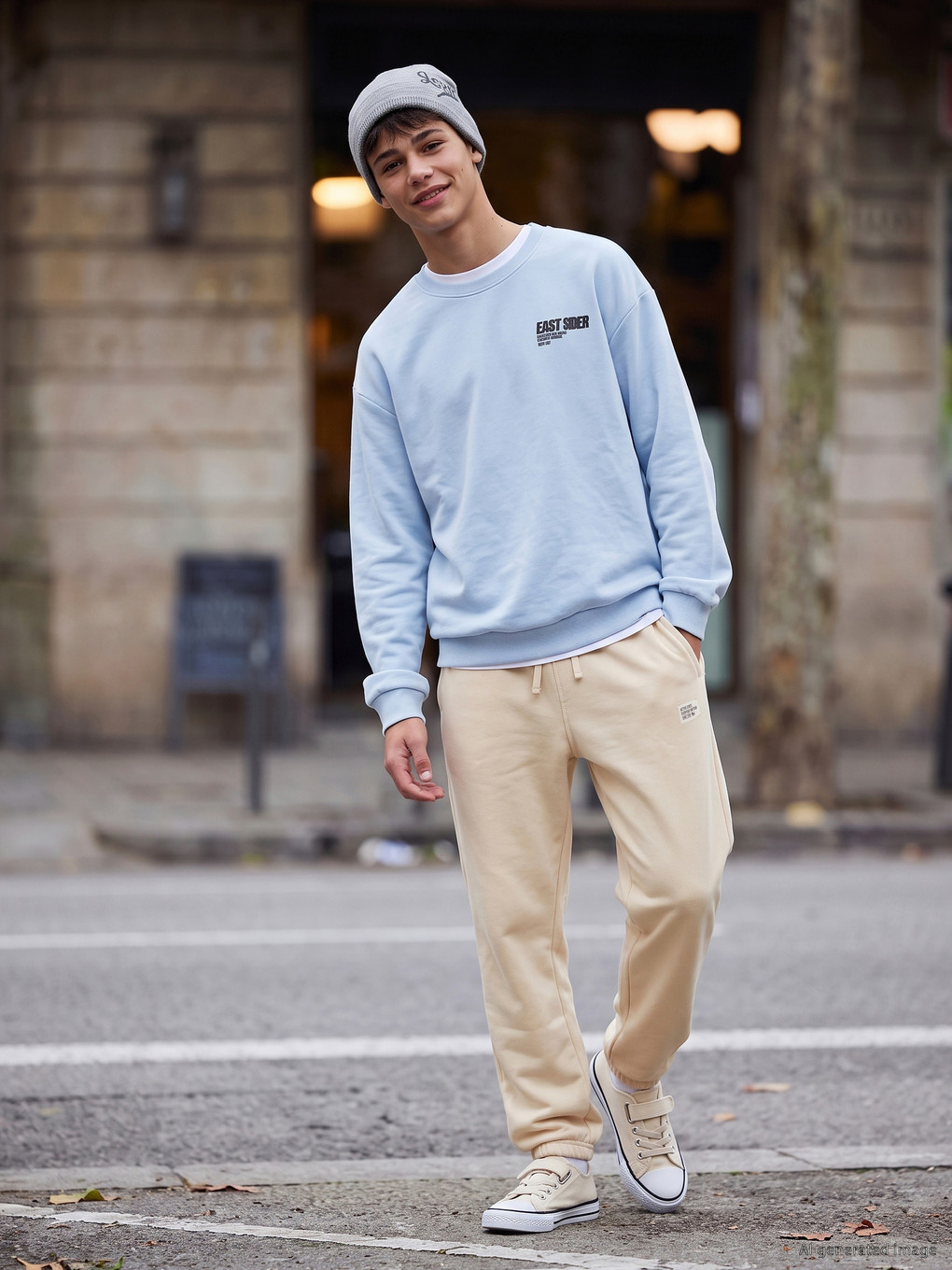 Teenage Boy Beige Jogger Sweatpants-1