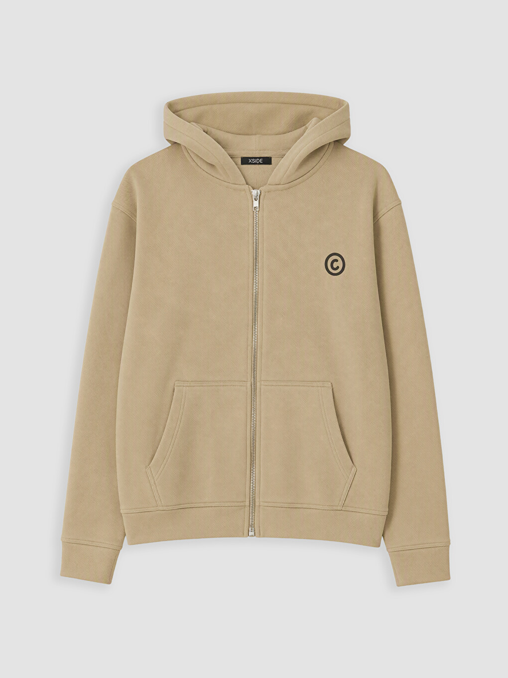 Bej Kapüşonlu Erkek Fermuarlı Sweatshirt