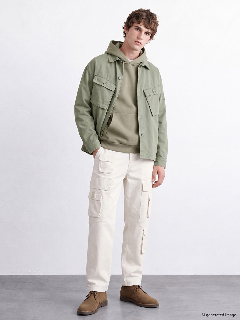 Bej Loose Fit Erkek Jean Ceket-1