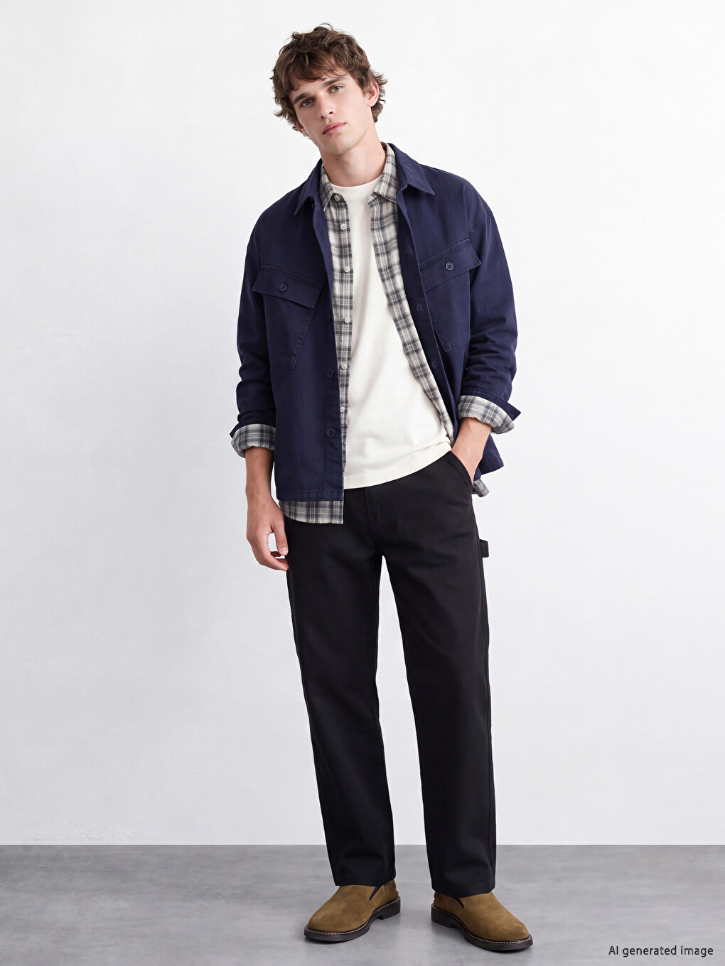 Lacivert Loose Fit Erkek Jean Ceket-1