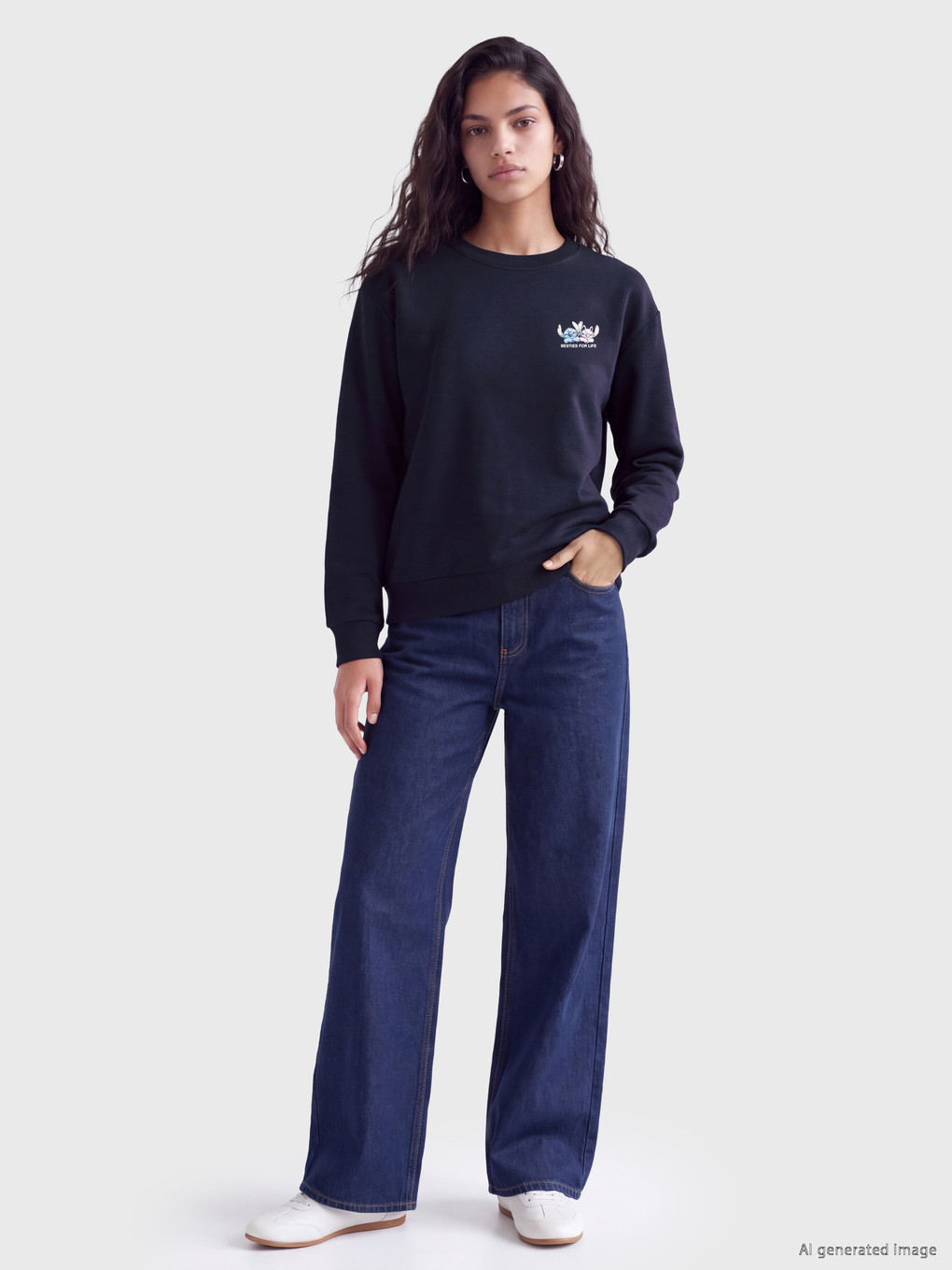 Stitch Printed Oversize Women's Thick Sweatshirt-1