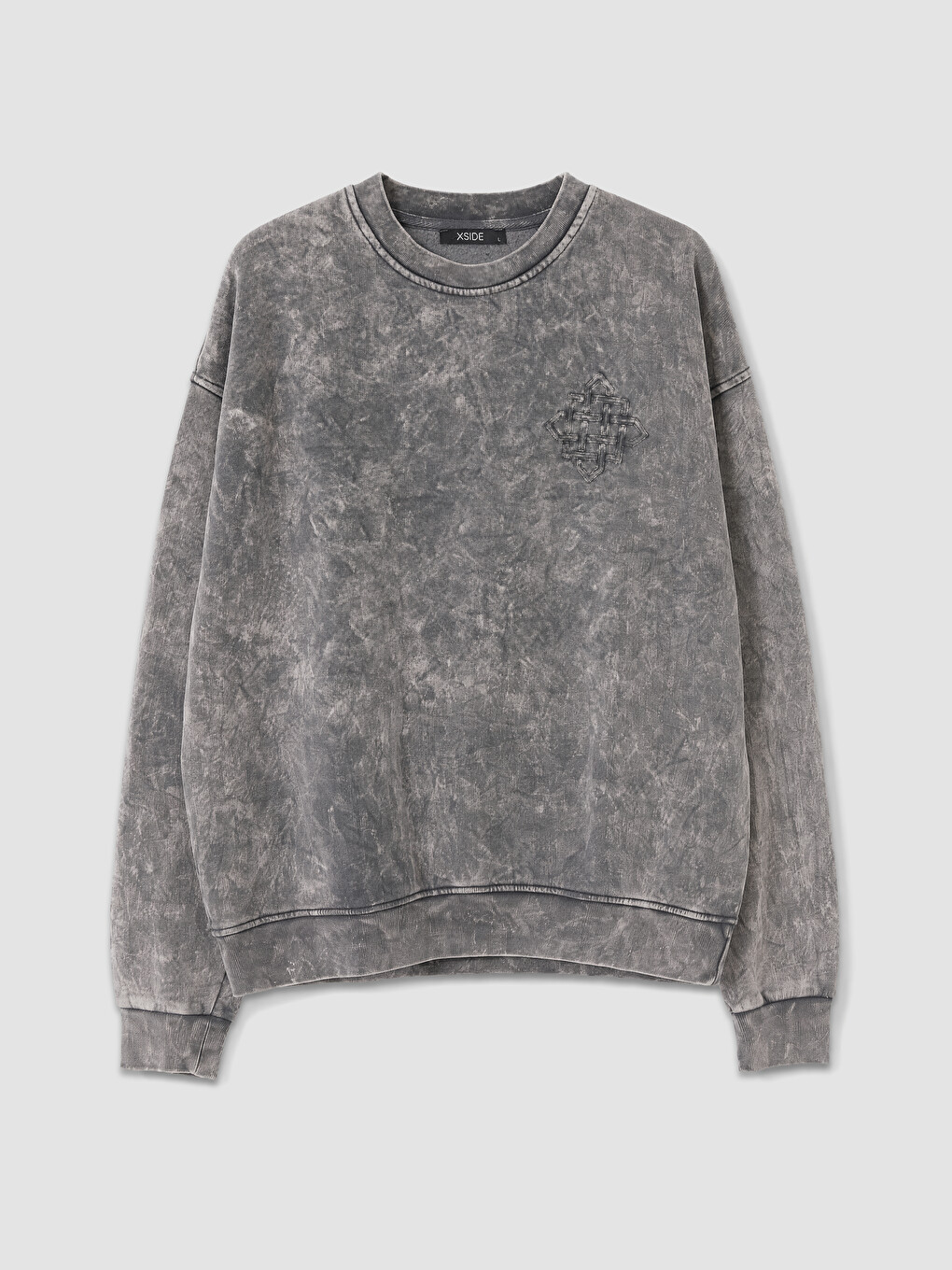 Gri Bisiklet Yaka Nakışlı Erkek Sweatshirt-4
