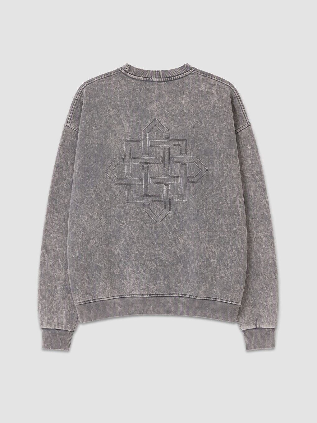 Gri Bisiklet Yaka Nakışlı Erkek Sweatshirt-5