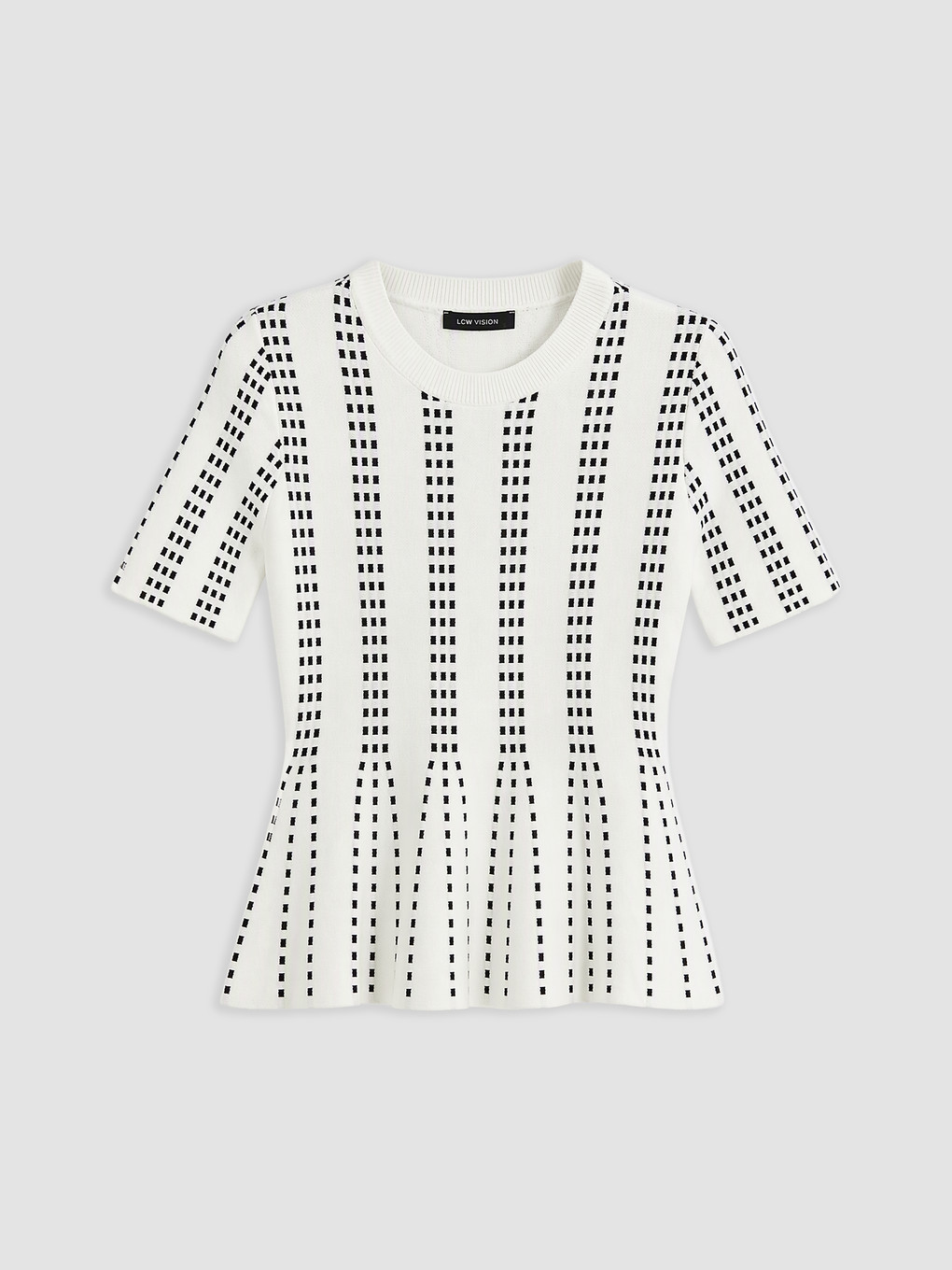 Ekru Desenli Triko Peplum Bluz-4