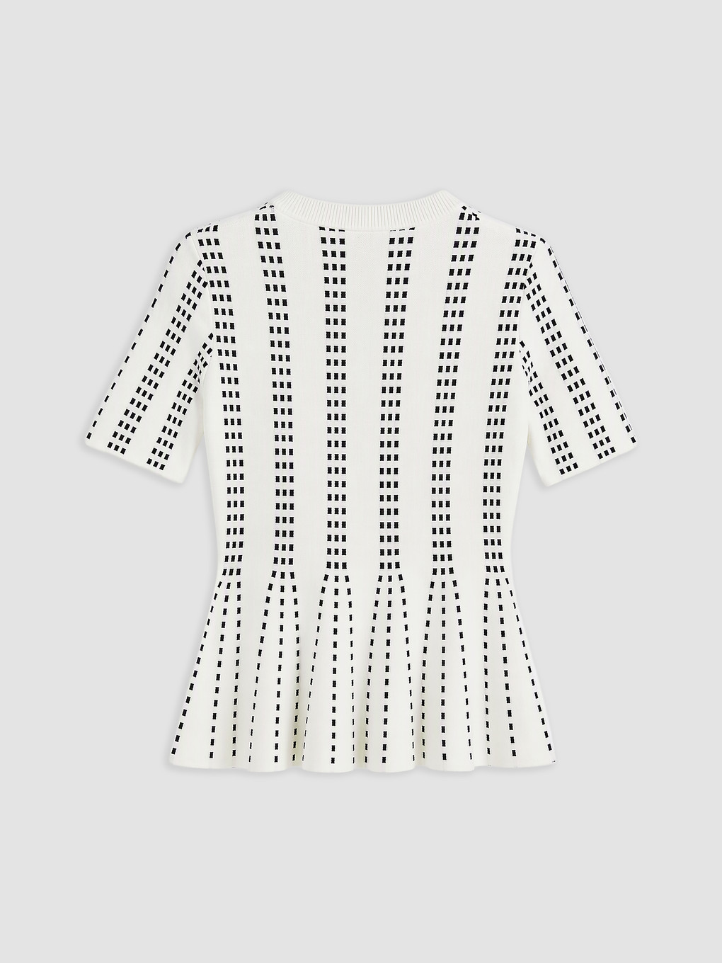 Ekru Desenli Triko Peplum Bluz-6