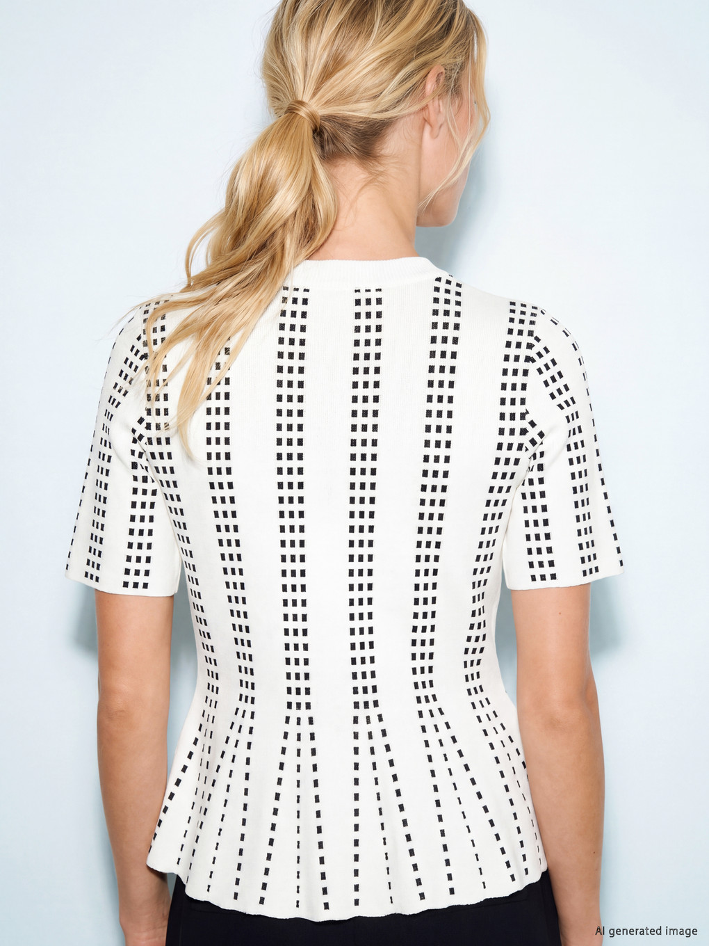 Ekru Desenli Triko Peplum Bluz-3