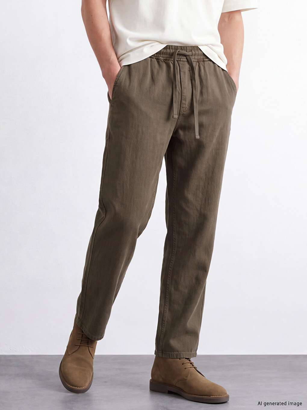 Bej Beli Lastikli Erkek Jean Pantolon-1