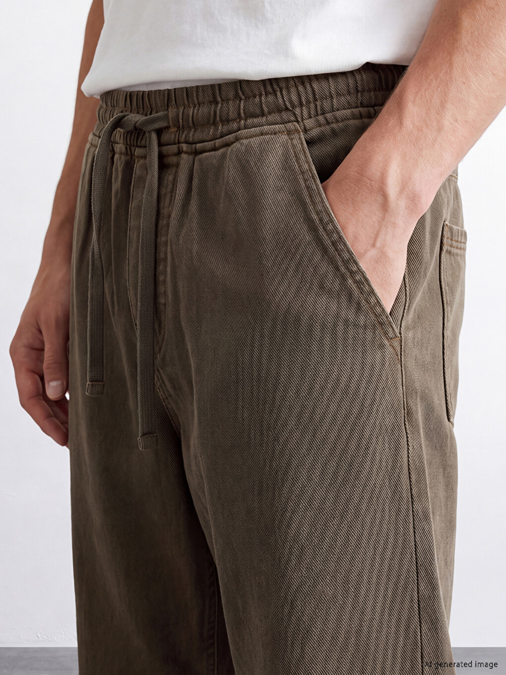 Bej Beli Lastikli Erkek Jean Pantolon-2
