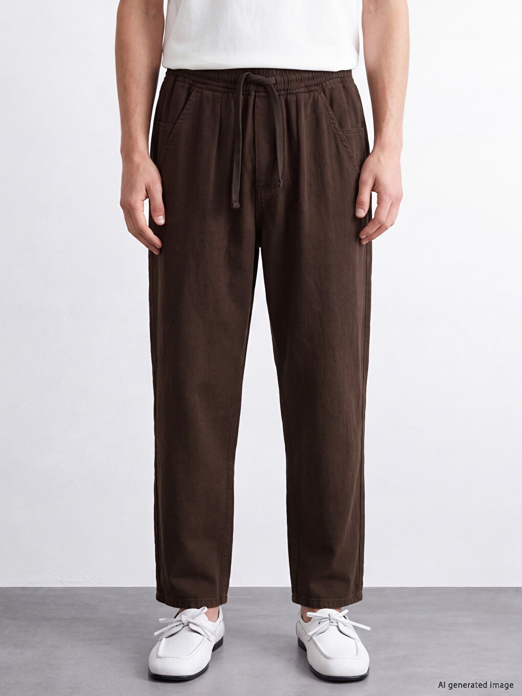 Kahverengi Beli Lastikli Erkek Jean Pantolon-1