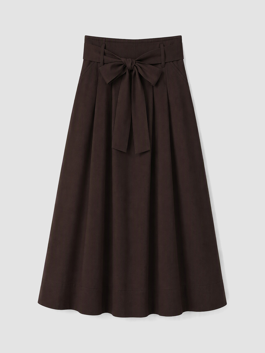 Waist Belted Poplin Flared Skirt-4