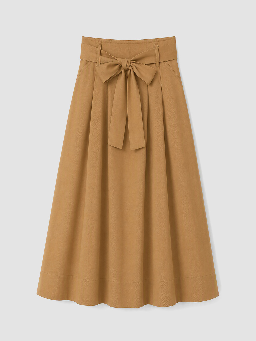 Waist Belted Poplin Flared Skirt-4