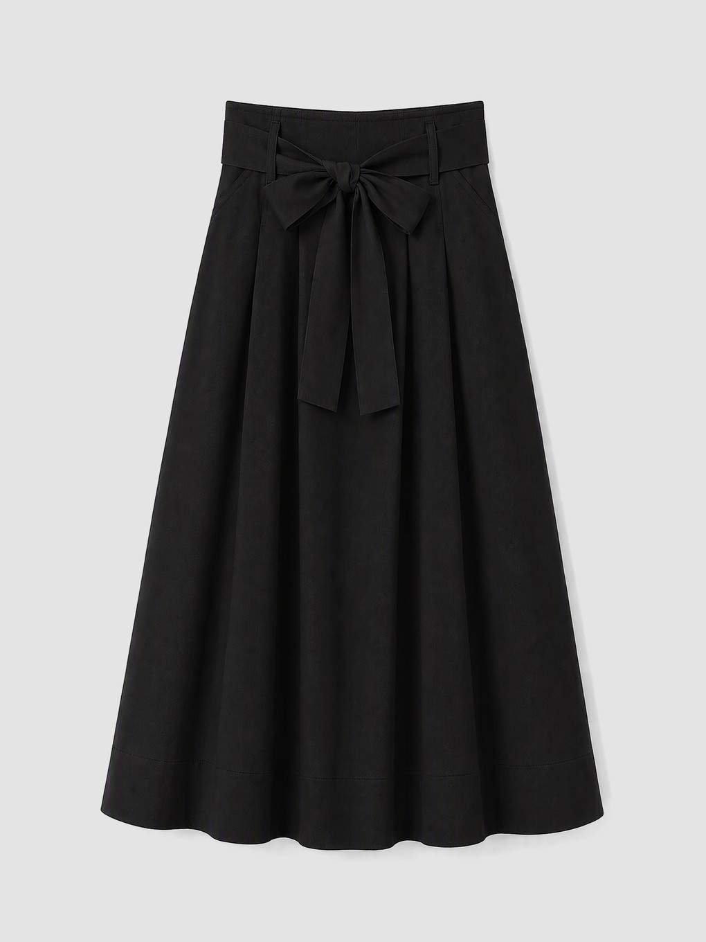 Waist Belted Poplin Flared Skirt-4