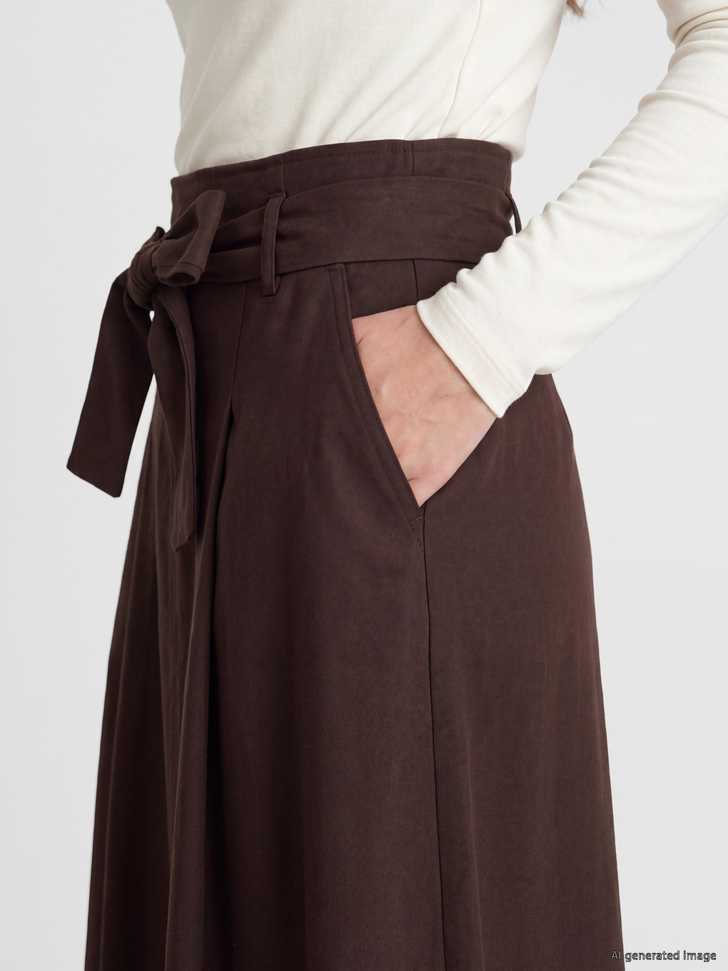 Waist Belted Poplin Flared Skirt-2
