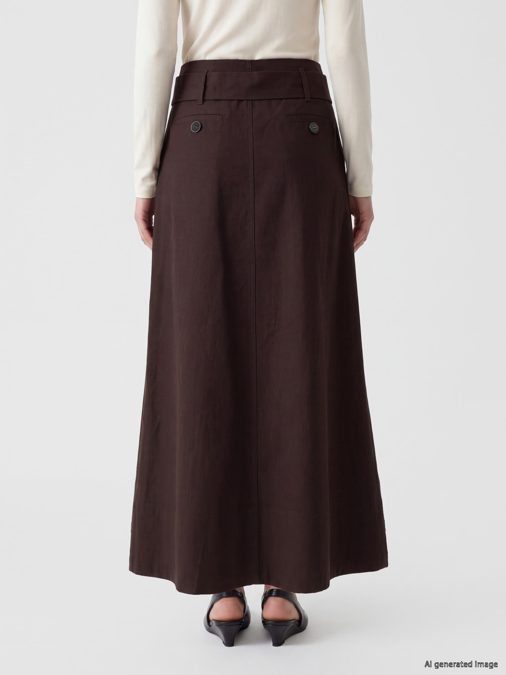 Waist Belted Poplin Flared Skirt-3
