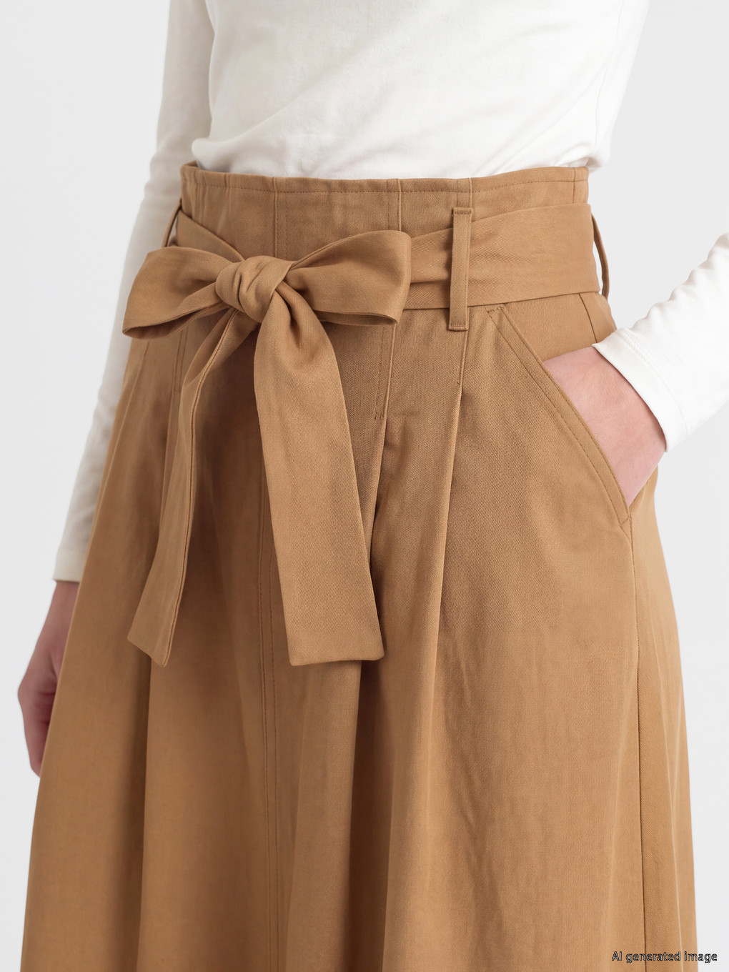 Waist Belted Poplin Flared Skirt-2