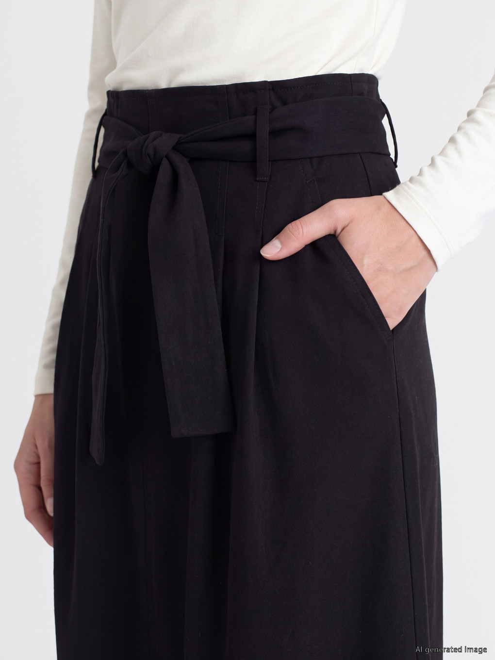 Waist Belted Poplin Flared Skirt-2