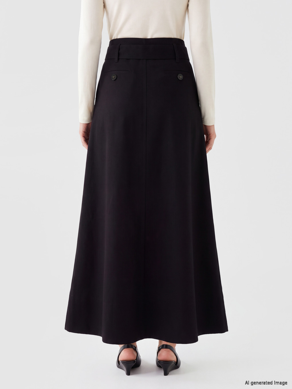 Waist Belted Poplin Flared Skirt-3