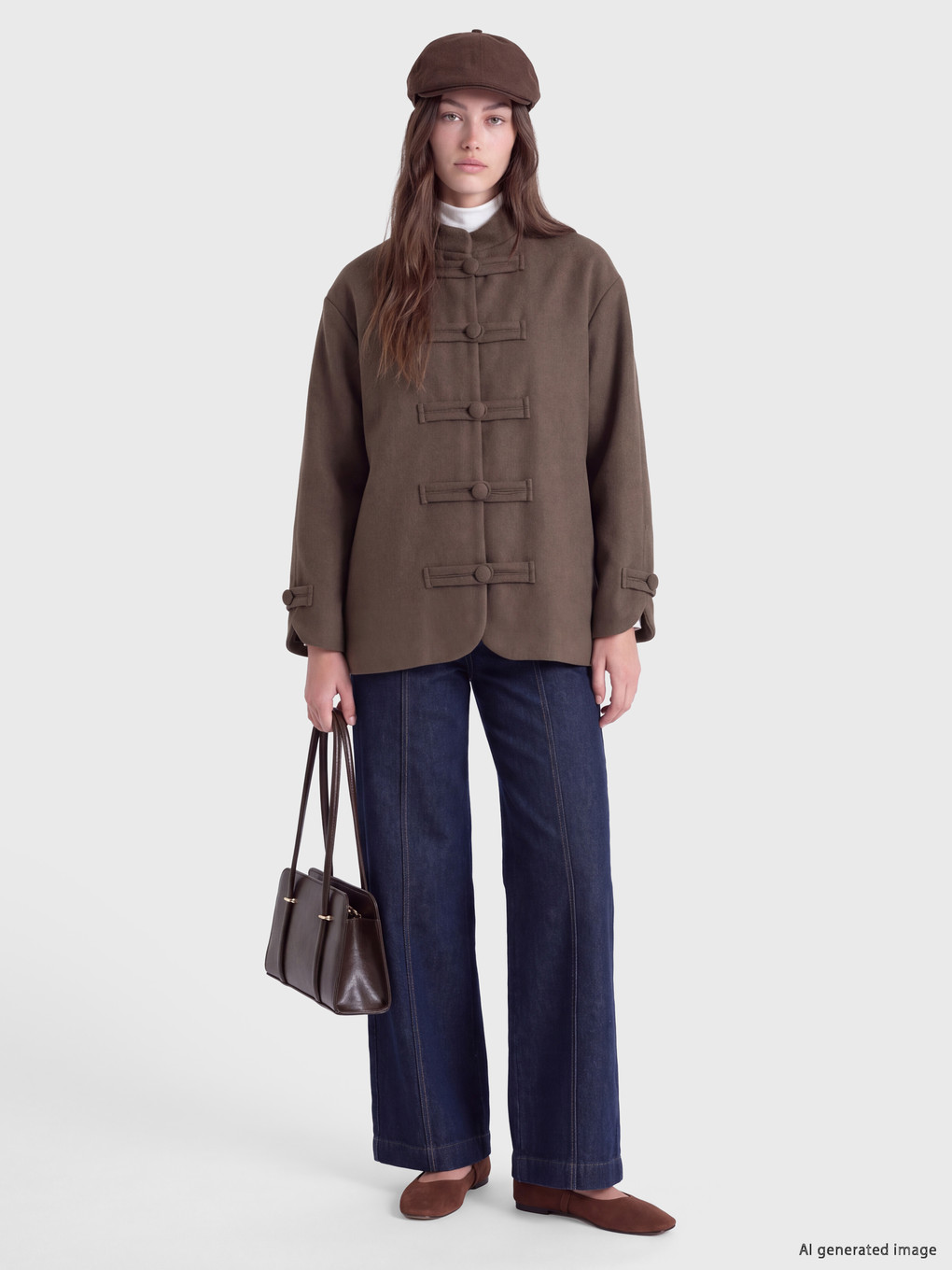 Grandad Collar Chinese Buttoned Women's Cachet Coat-1