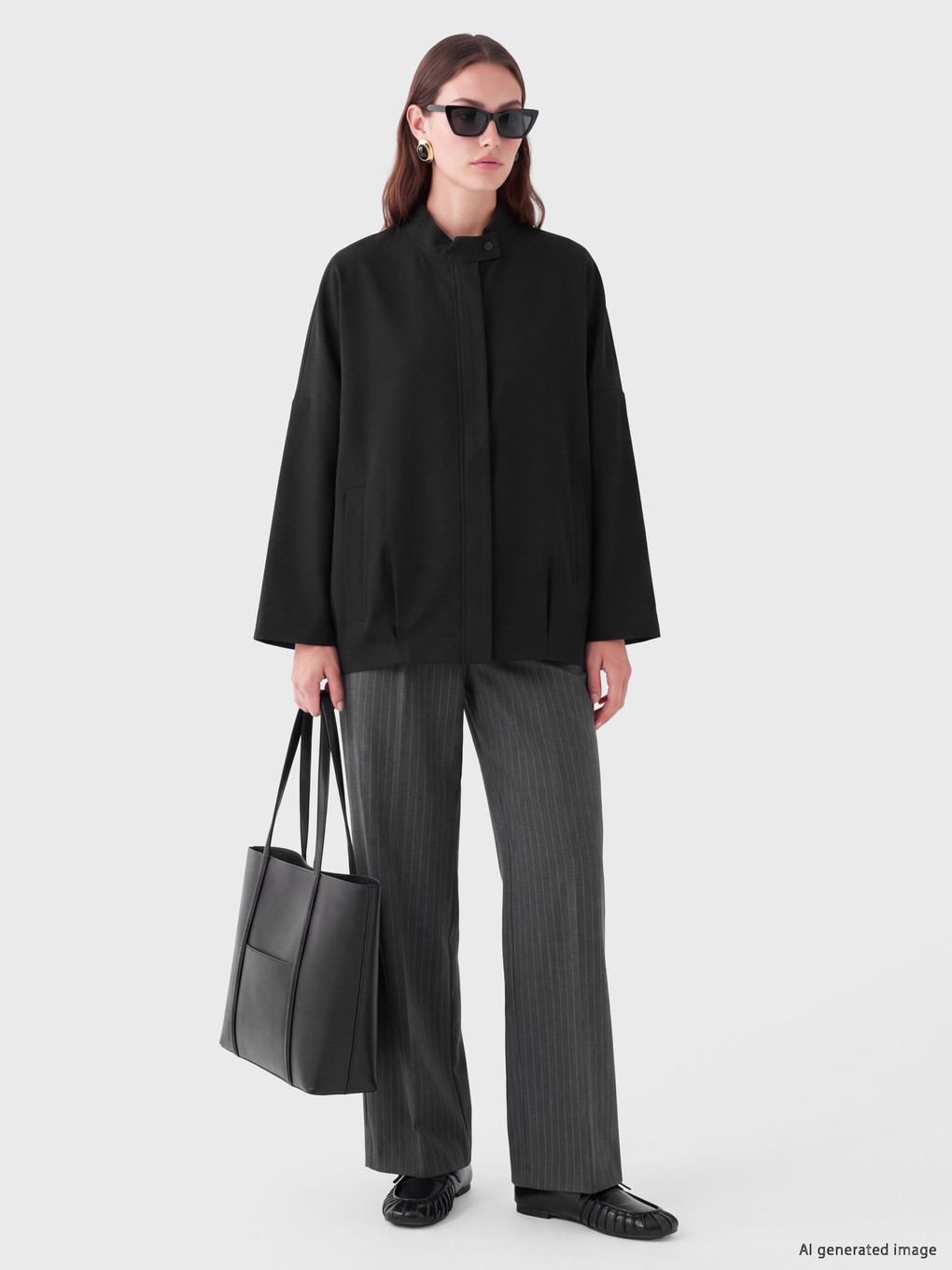 Grandad Collar Oversize Women's Raincoat-1