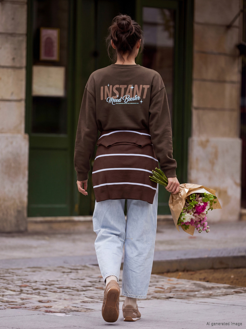 Kahverengi Baskılı Genç Kız Sweatshirt-2