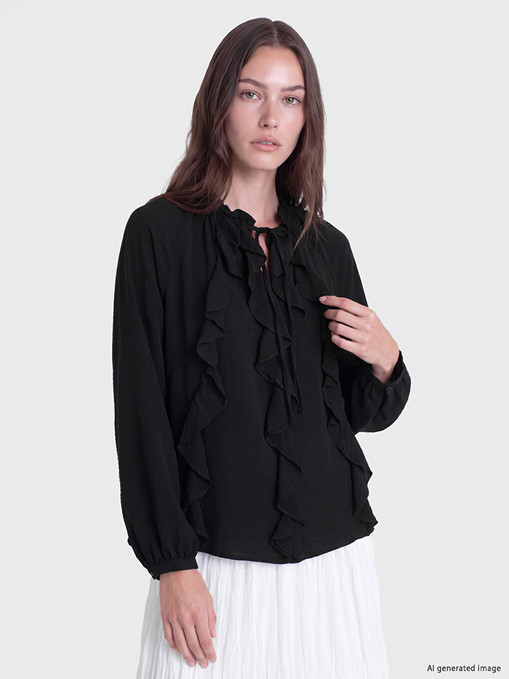 Tie Neck Ruffled Blouse